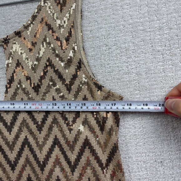 Y2K Miss Me Gold Zig Zag Sequined Prom Formal Shift Dress Women's Sz S - Picture 6 of 12